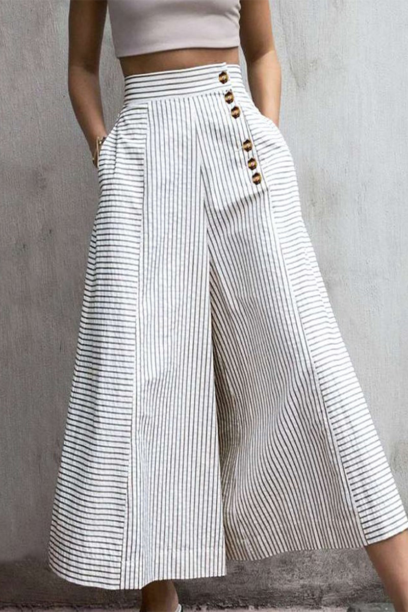 Rebecca | High-Waisted Lightweight Cotton-Blend Striped Trousers