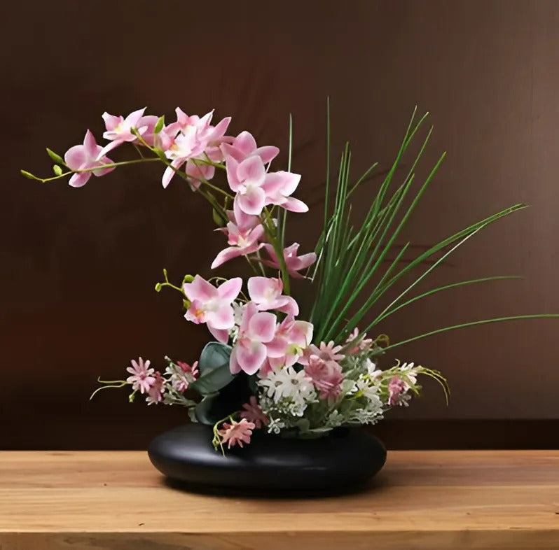 Elegant Ceramic Flower Vase with Orchid Faux Flowers | Timeless Home Decor for Effortless Elegance