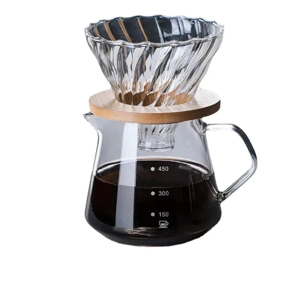 Elegant Pour Over Coffee Set with Wood Holder & Glass Dripper for Perfect Brewing