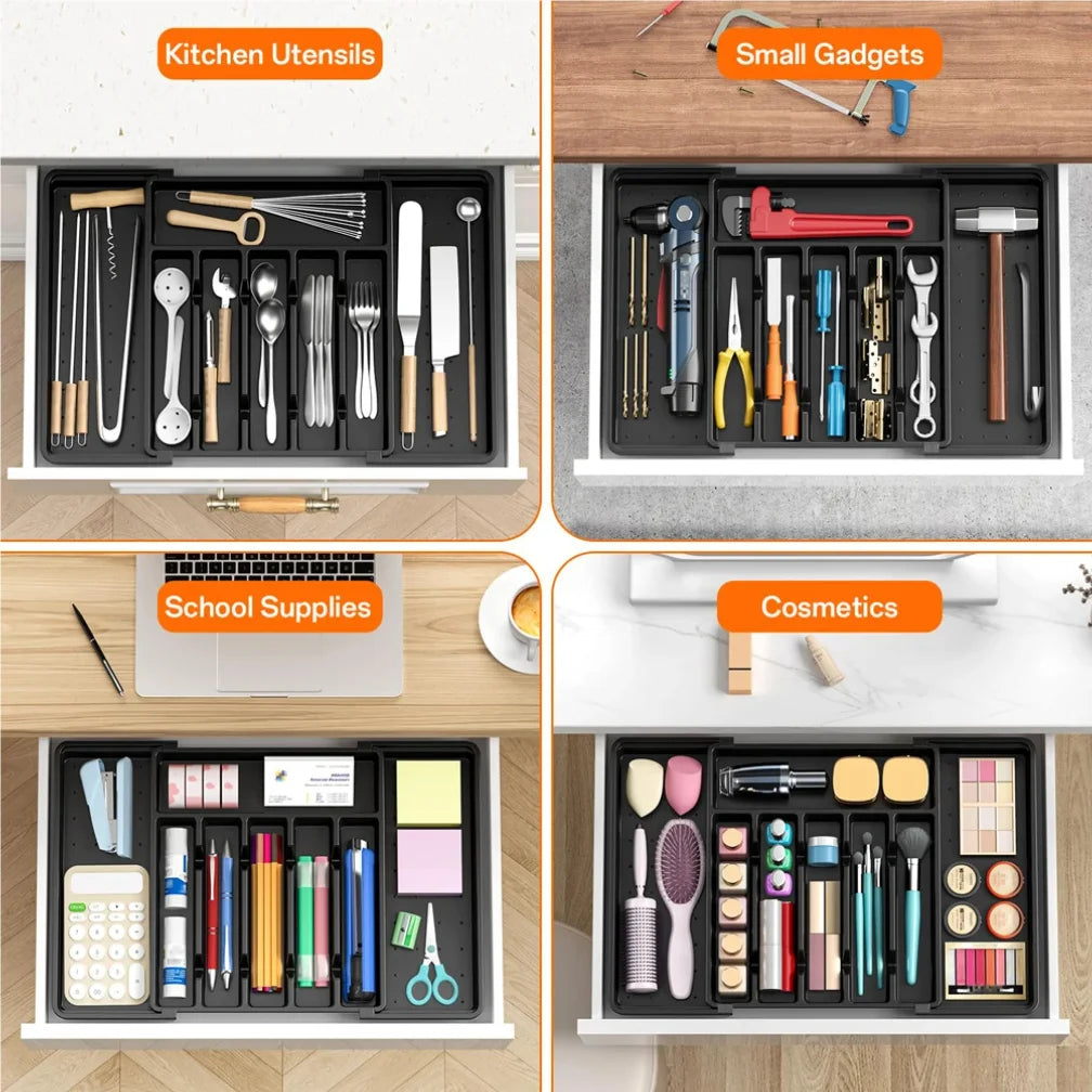 Expandable Kitchen Drawer Organizer | 8-Compartment Cutlery Tray for Efficient Utensil Management