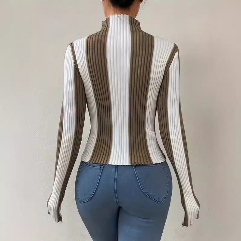 Julia | Women's Striped Mock Neck Long-Sleeve Jumper for Winter