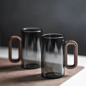 Rustic Glass Coffee Mug with Ergonomic Wooden Handle | Stylish 350ml Glass Cup for Hot Beverages