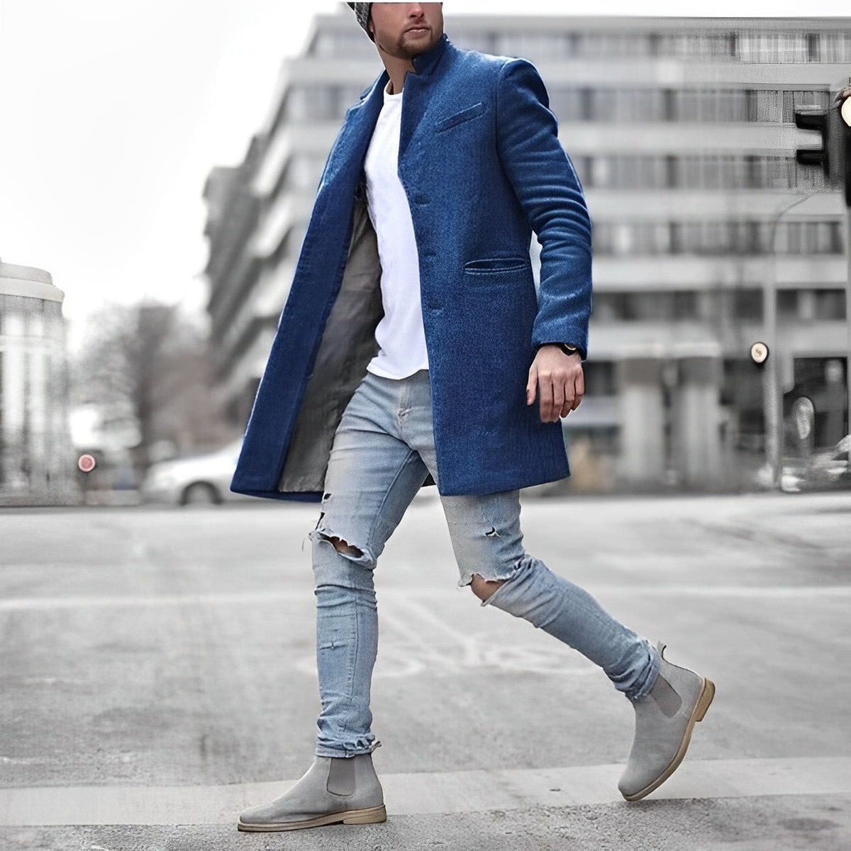 Teddy | Men's Slim-Fit Mid-Length Wool-Blend Overcoat for Winter