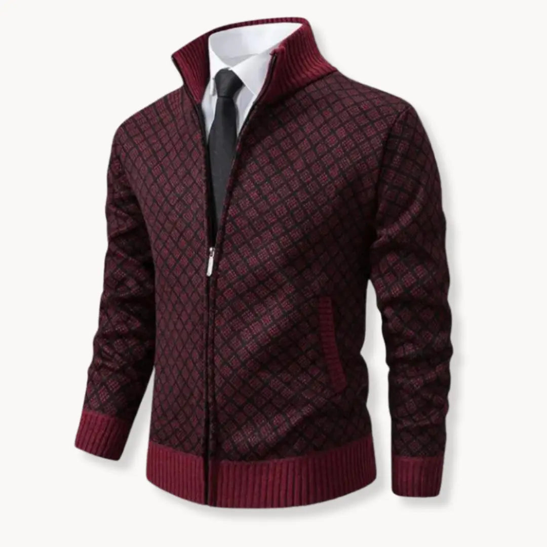 Damon | Men's Stylish Full-Zip Patterned Sweater Jacket