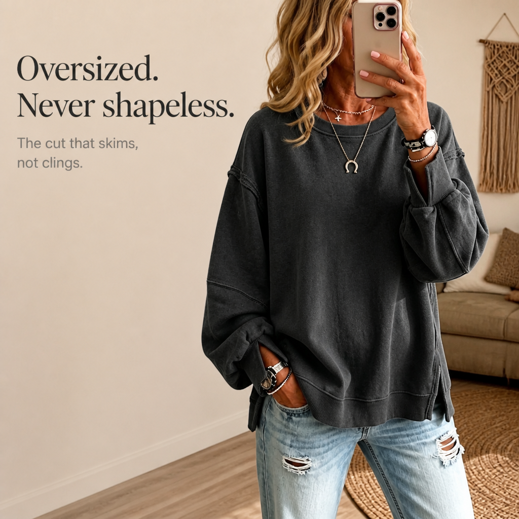 Stylish Exposed-Seam Cutout Cuff Sweatshirt