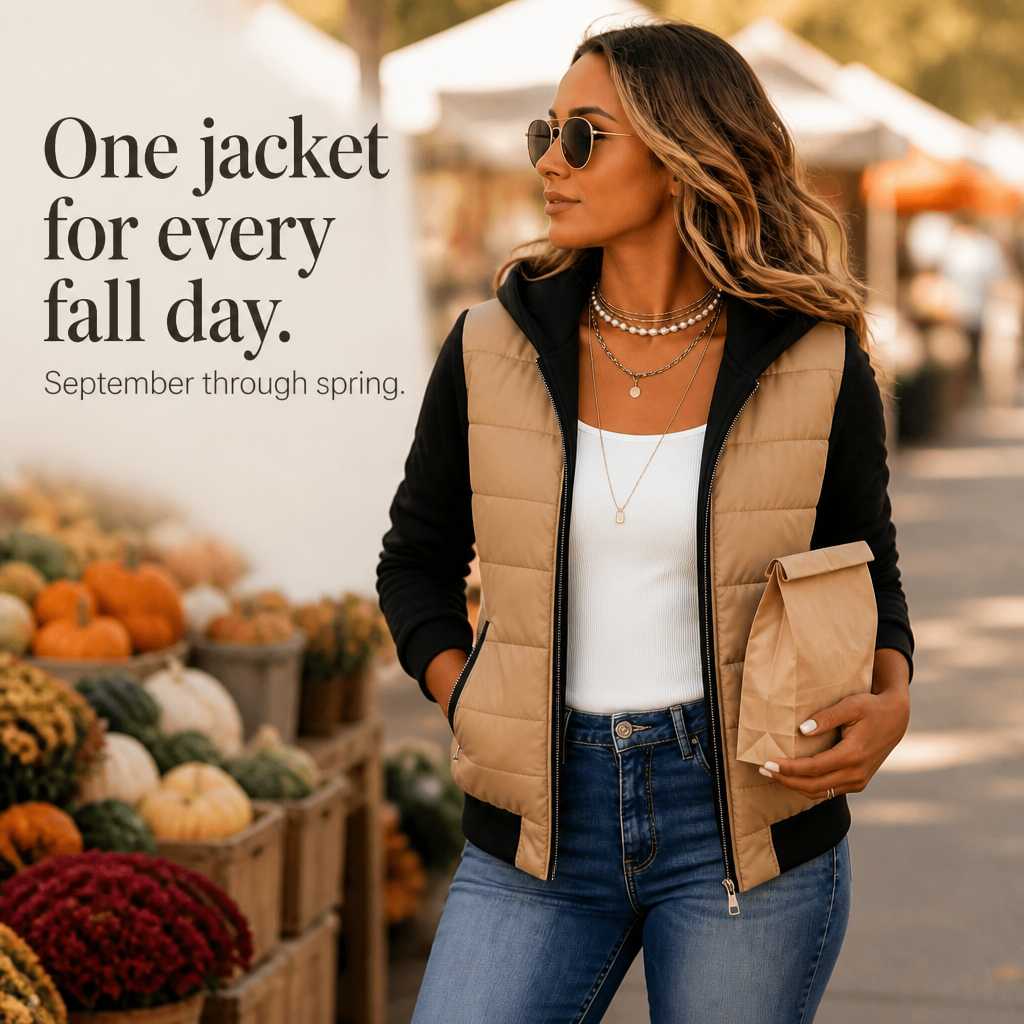Mixed-Media Quilted Puffer Jacket with Cosy Knit Sleeves for Winter