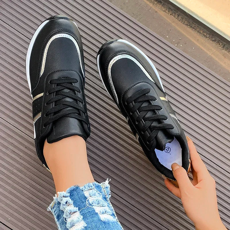 Nicolette | Women's Stylish Lace-Up Trainers with Metallic Accents
