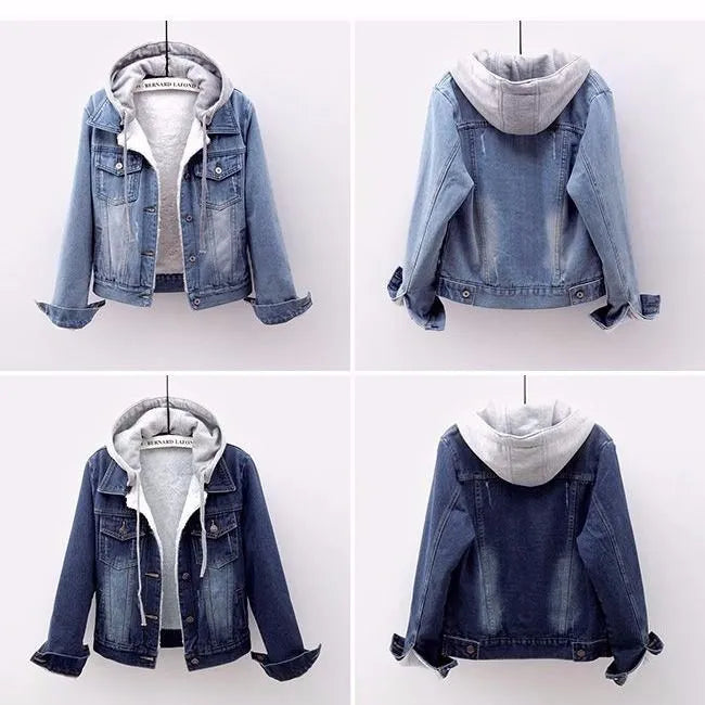 Plus-Size Hooded Denim Jacket