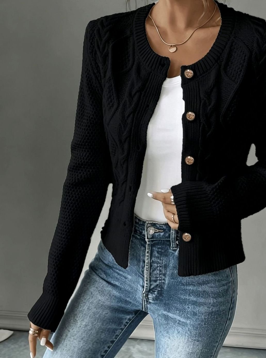 Katie | Women's Cable-Knit Cropped Cardigan for Winter