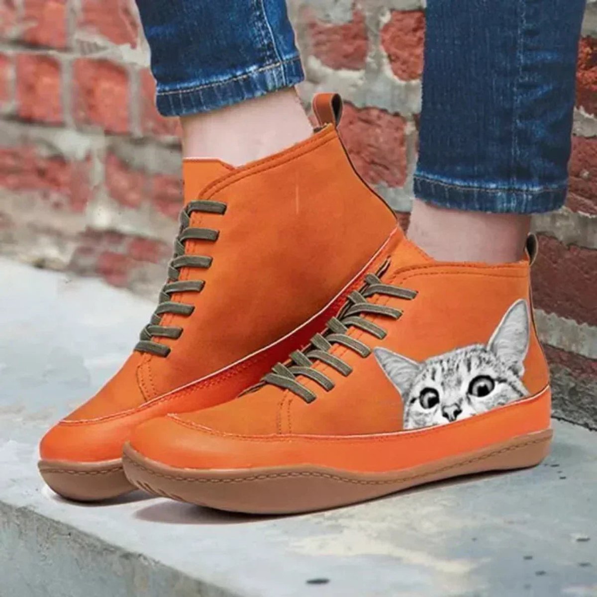 Rosie | Women's Cute Cat Print High-Top Lace-Up Ankle Boots