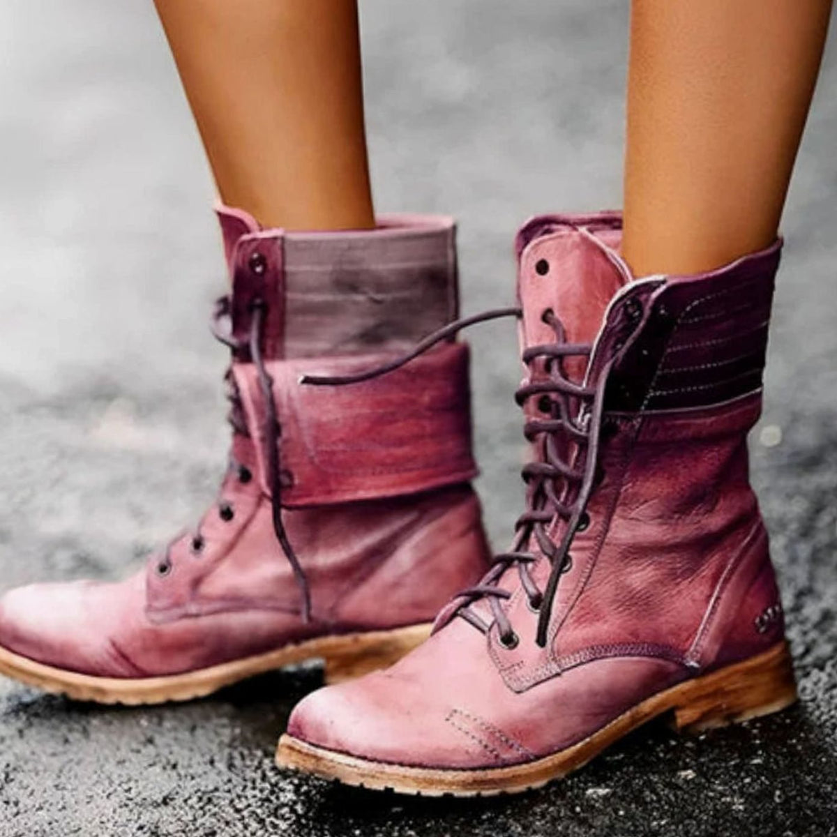 Tessa | Women's Foldover Mid-Calf Lace-Up Combat Boots