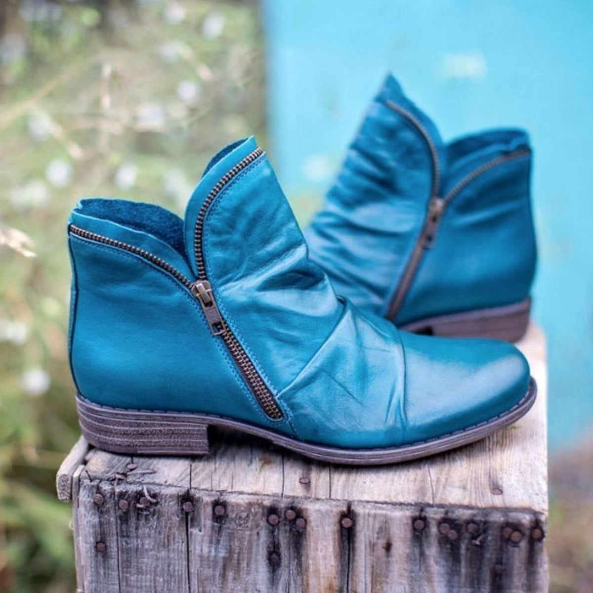 Darcy | Women's Leather Ruched Ankle Boots with Side Zipper
