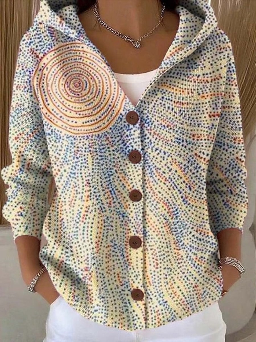 Sadie | Women's Multicolor Patchwork Hooded Button-Front Cardigan for Winter