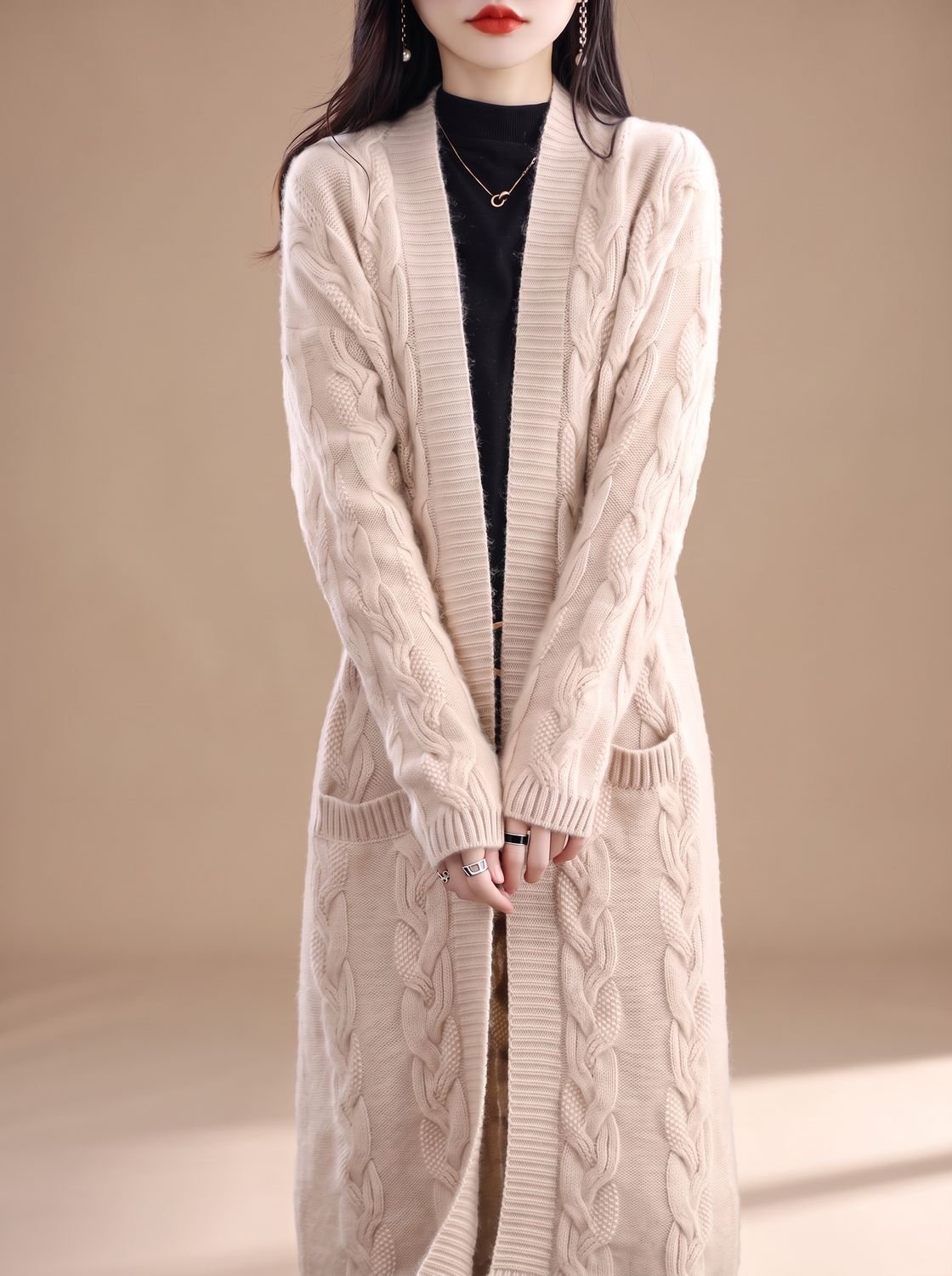Yasmin | Women's Oversized Striped Open-Front Knit Cardigan for Winter