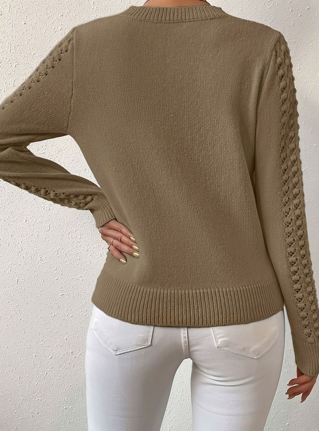 Mia | Women's Pointelle Knit Crewneck Long-Sleeve Jumper for Winter