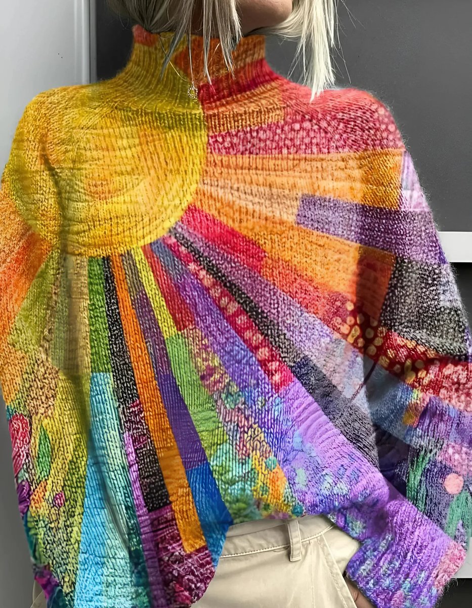 Thea | Women's Colourblock Rainbow Turtleneck Knit Pullover Jumper