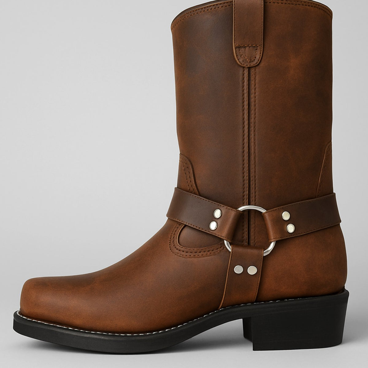 Edith | Women's Leather Square-Toe Harness Western Pull-On Cowboy Boots
