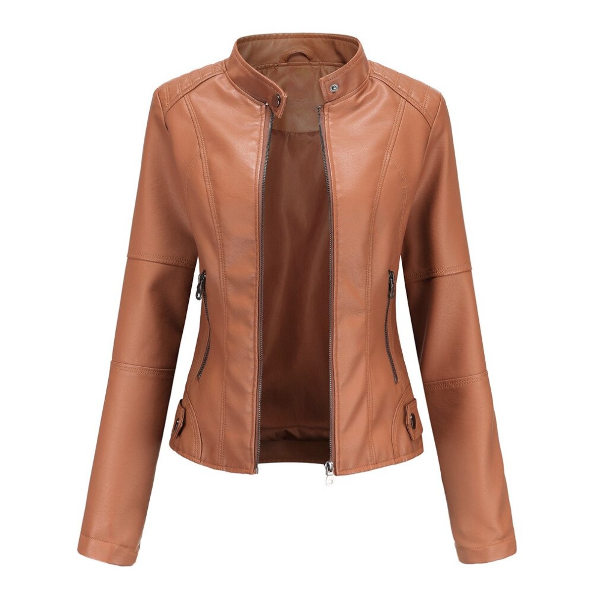 Isla | Women's Stand-Collar Zip-Up Faux Leather Moto Jacket