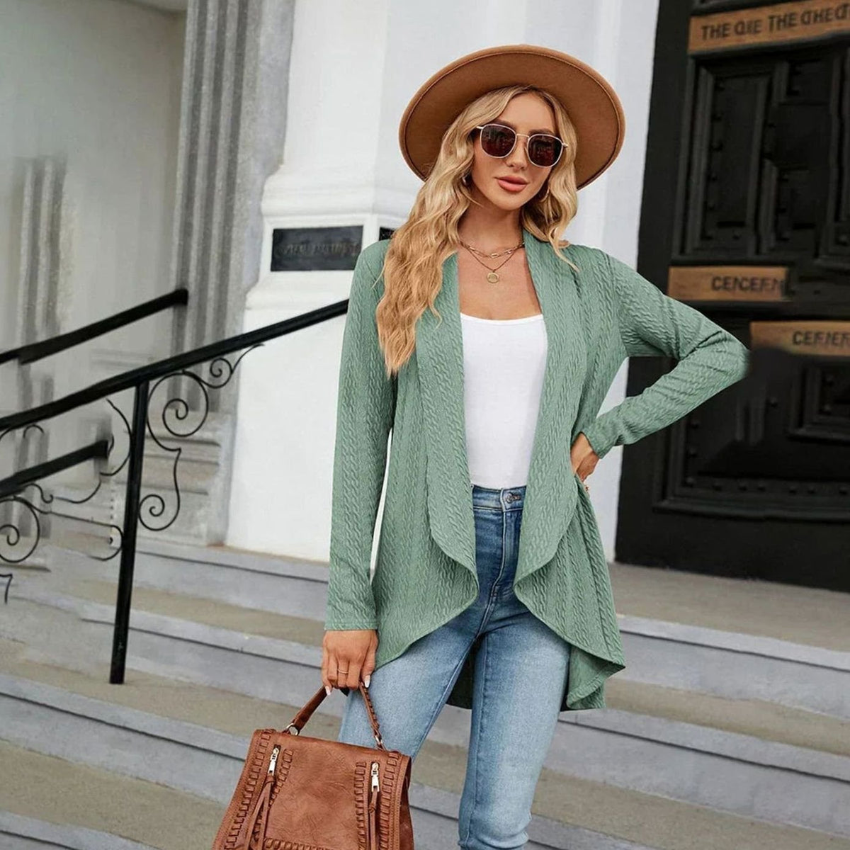 Jasmine | Women's Textured Open-Front Long-Sleeve Cardigan for Winter