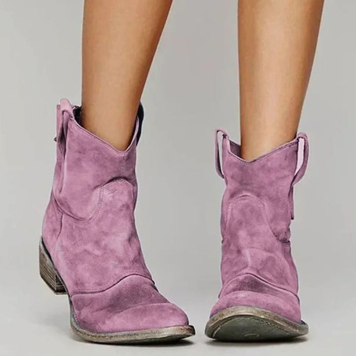 Harriet | Women's Vintage Western Suede Slip-On Ankle Boots