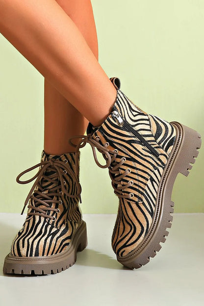 Bellona | Women's Zebra Print Lace-Up Ankle Boots
