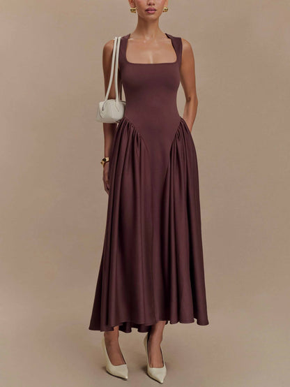 Minimalist Retro Square-Neck Dress