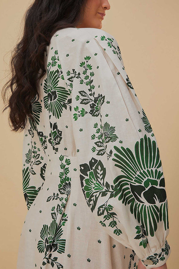 Unique Printed Button-Down Long-Sleeve Maxi Shirt Dress