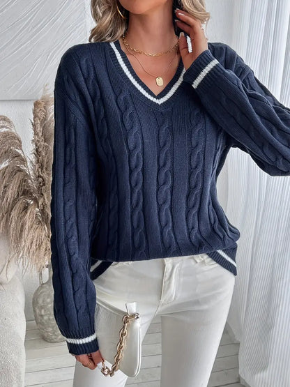 Alison | Women's Cosy V-Neck Cable-Knit Jumper for Winter