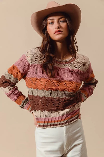 Jamie | Women's Cosy Striped Longline Knit Jumper for Winter