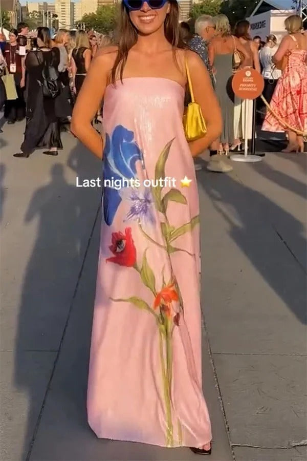 Glamorous Evening Sequin Floral Off-Shoulder A-Line Maxi Dress