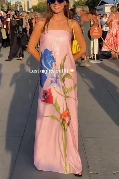 Glamorous Evening Sequin Floral Off-Shoulder A-Line Maxi Dress