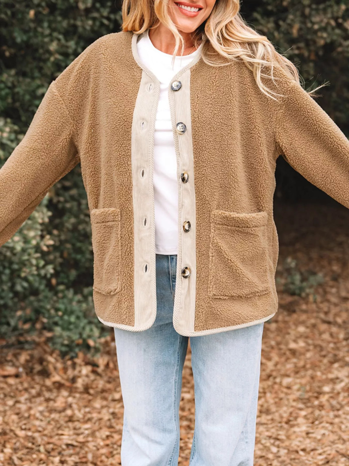Leanne | Women's Cosy Button-Front Sherpa Teddy Jacket for Winter