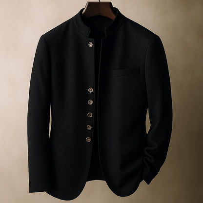 Wool Jacket with a Sleek Straight Collar