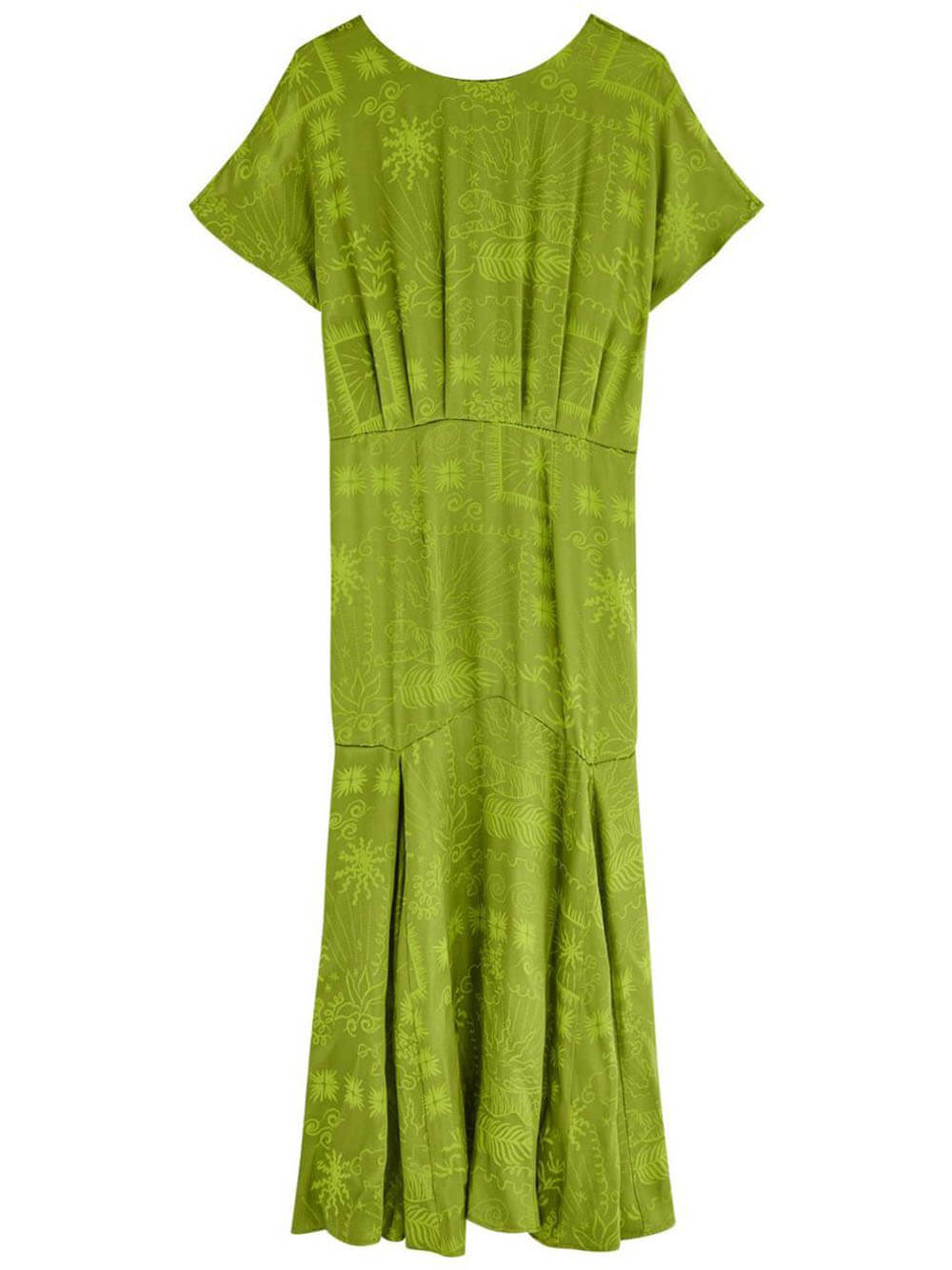 Elegant Satin Jacquard Print Midi Dress with a Unique Sophisticated Style