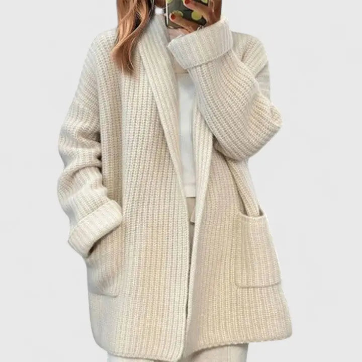 Ianthe | Women's Cosy Waffle-Knit Cardigan with Notched Lapels for Winter