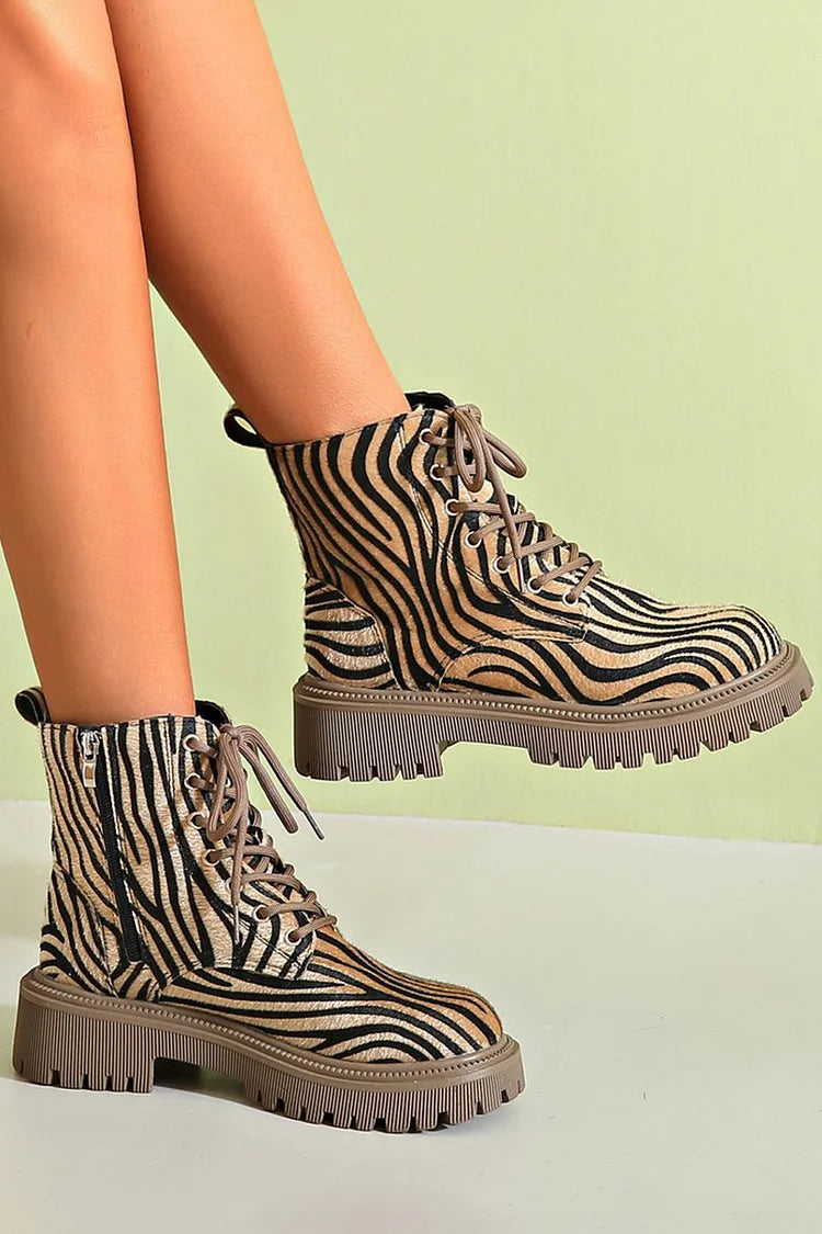 Bellona | Women's Zebra Print Lace-Up Ankle Boots