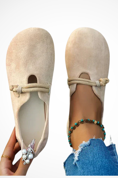 Joanna | Women's Round-Toe Suede Ballet Flats with Rope Tie