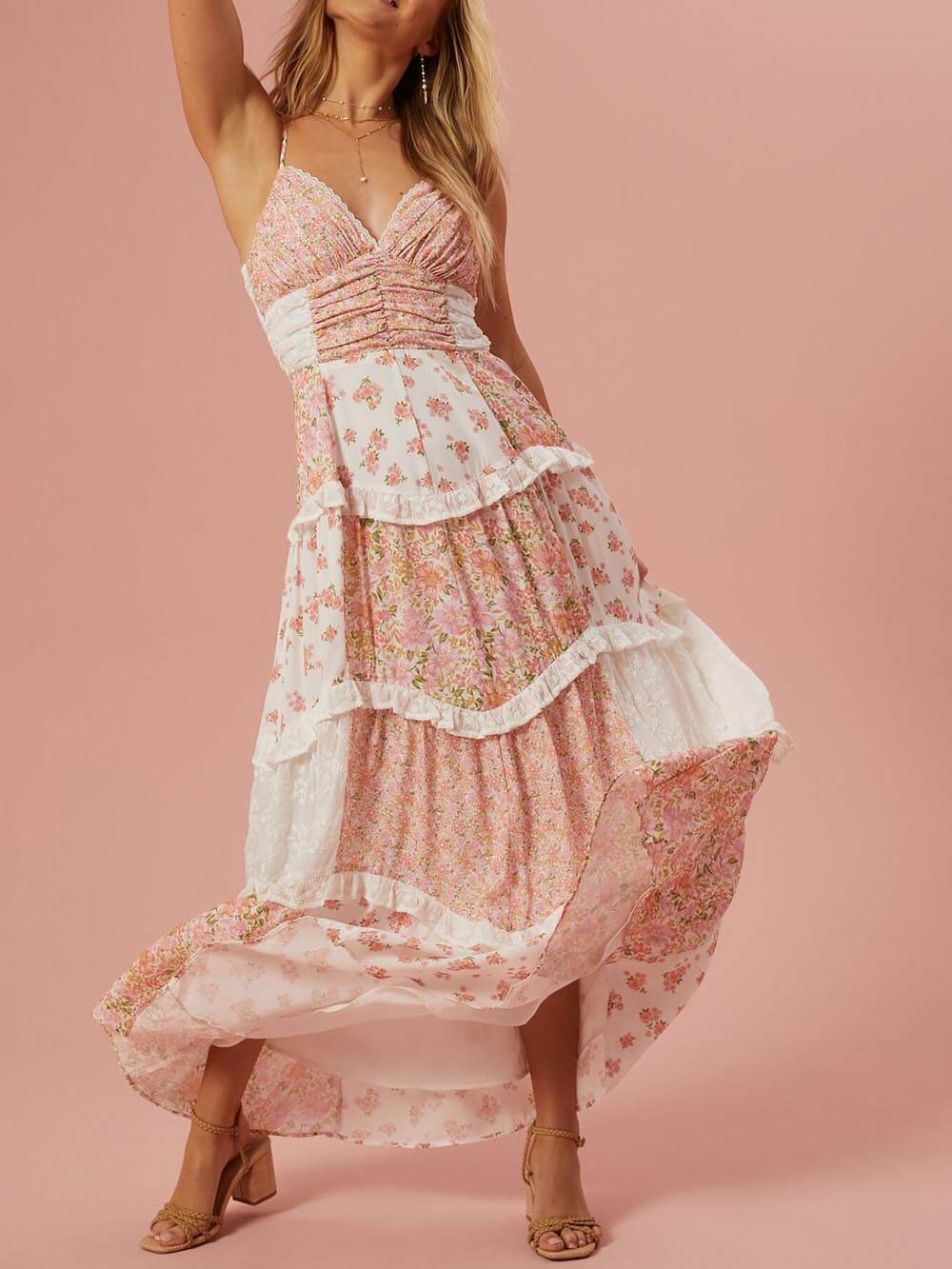 Vintage-Inspired Floral Patchwork Maxi Dress