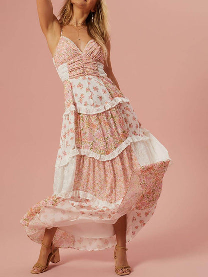 Vintage-Inspired Floral Patchwork Maxi Dress