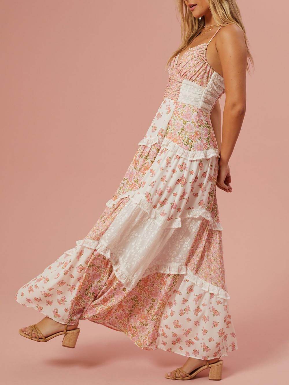 Vintage-Inspired Floral Patchwork Maxi Dress