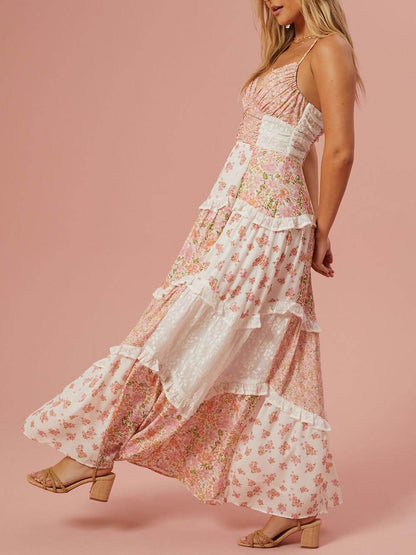 Vintage-Inspired Floral Patchwork Maxi Dress