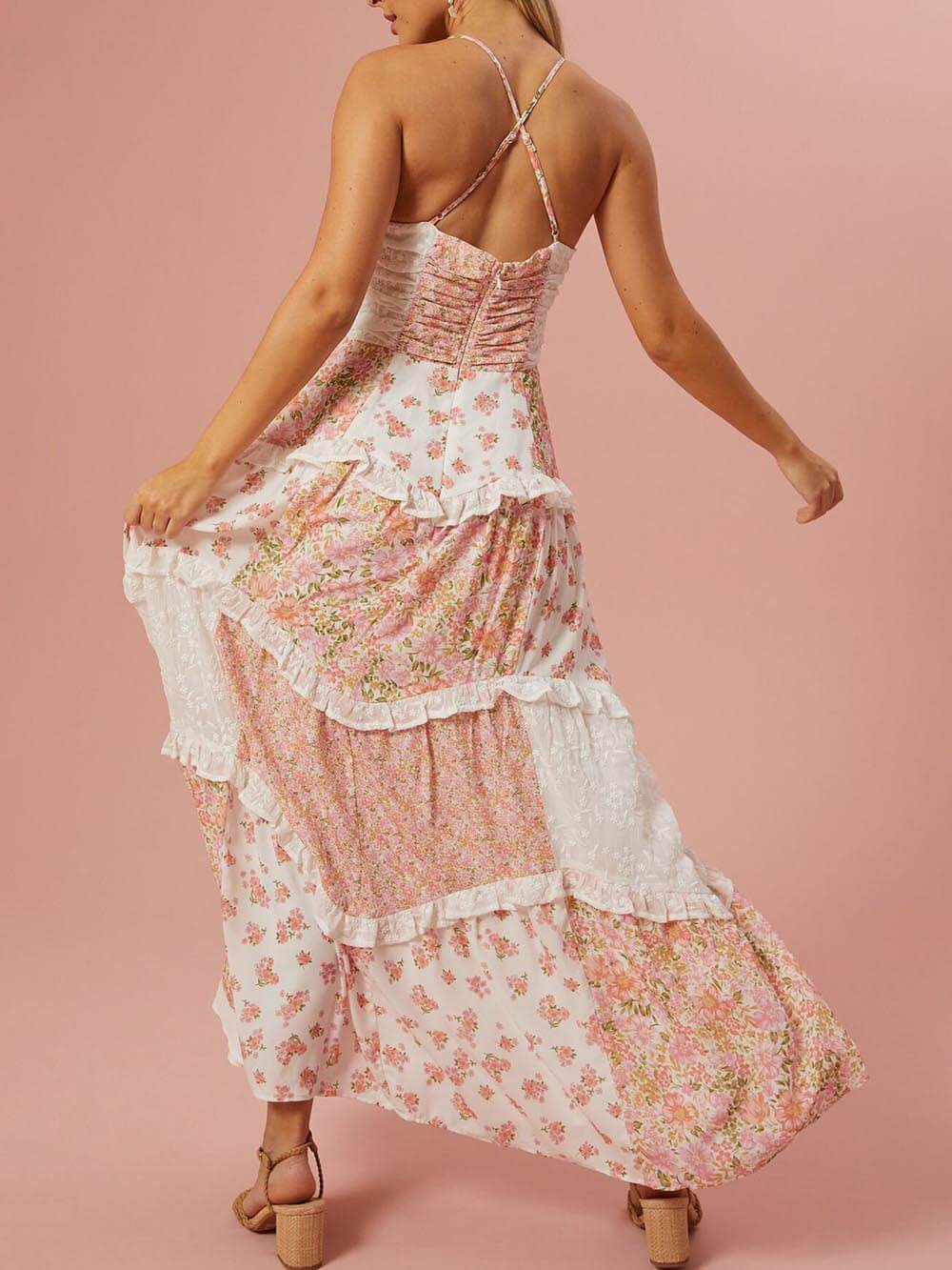 Vintage-Inspired Floral Patchwork Maxi Dress