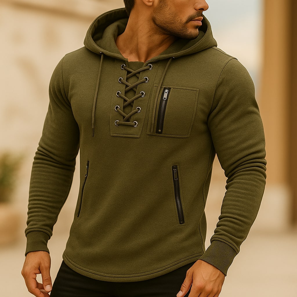 Kieran | Men's Stylish Lace-Up Knit Hoodie for Winter