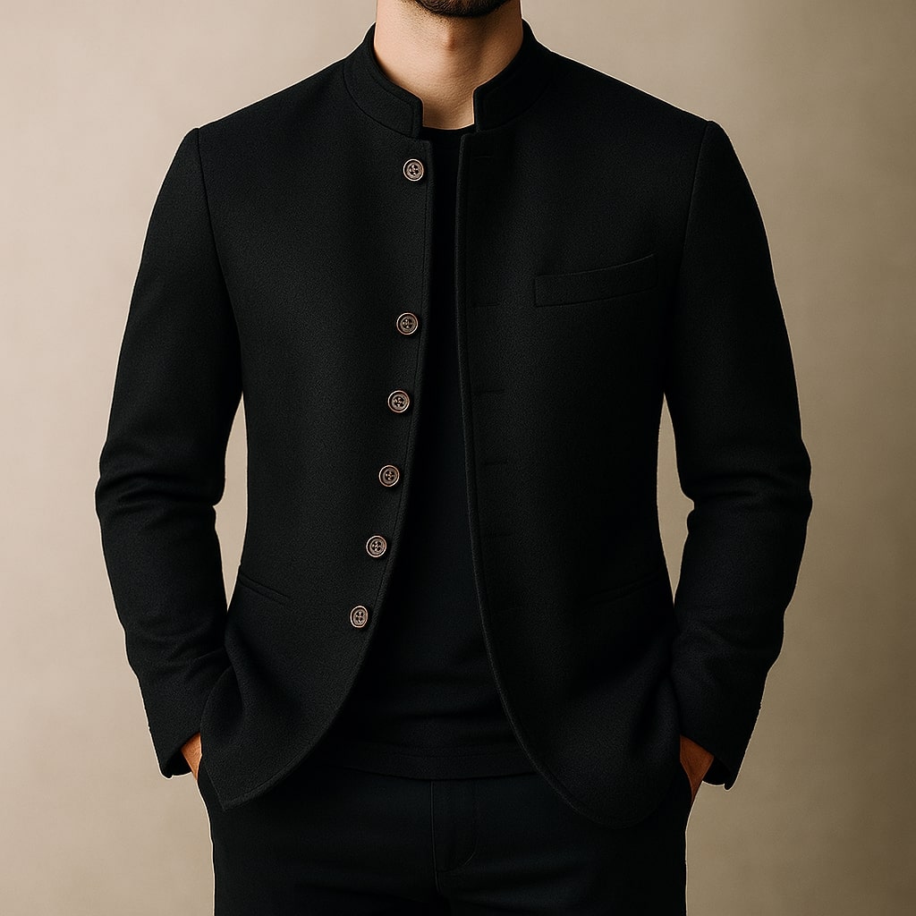Wool Jacket with a Sleek Straight Collar