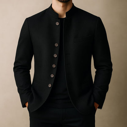 Wool Jacket with a Sleek Straight Collar