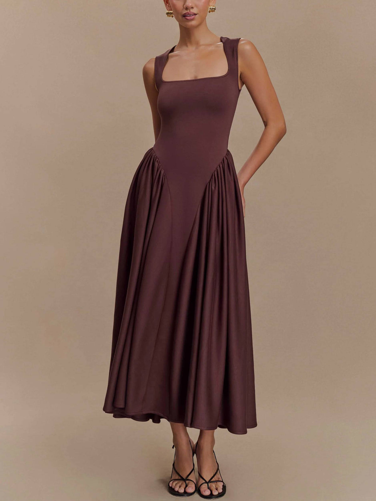 Minimalist Retro Square-Neck Dress