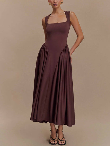 Minimalist Retro Square-Neck Dress