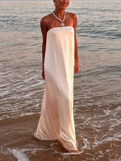 Elegant Satin Maxi Evening Gown Dress