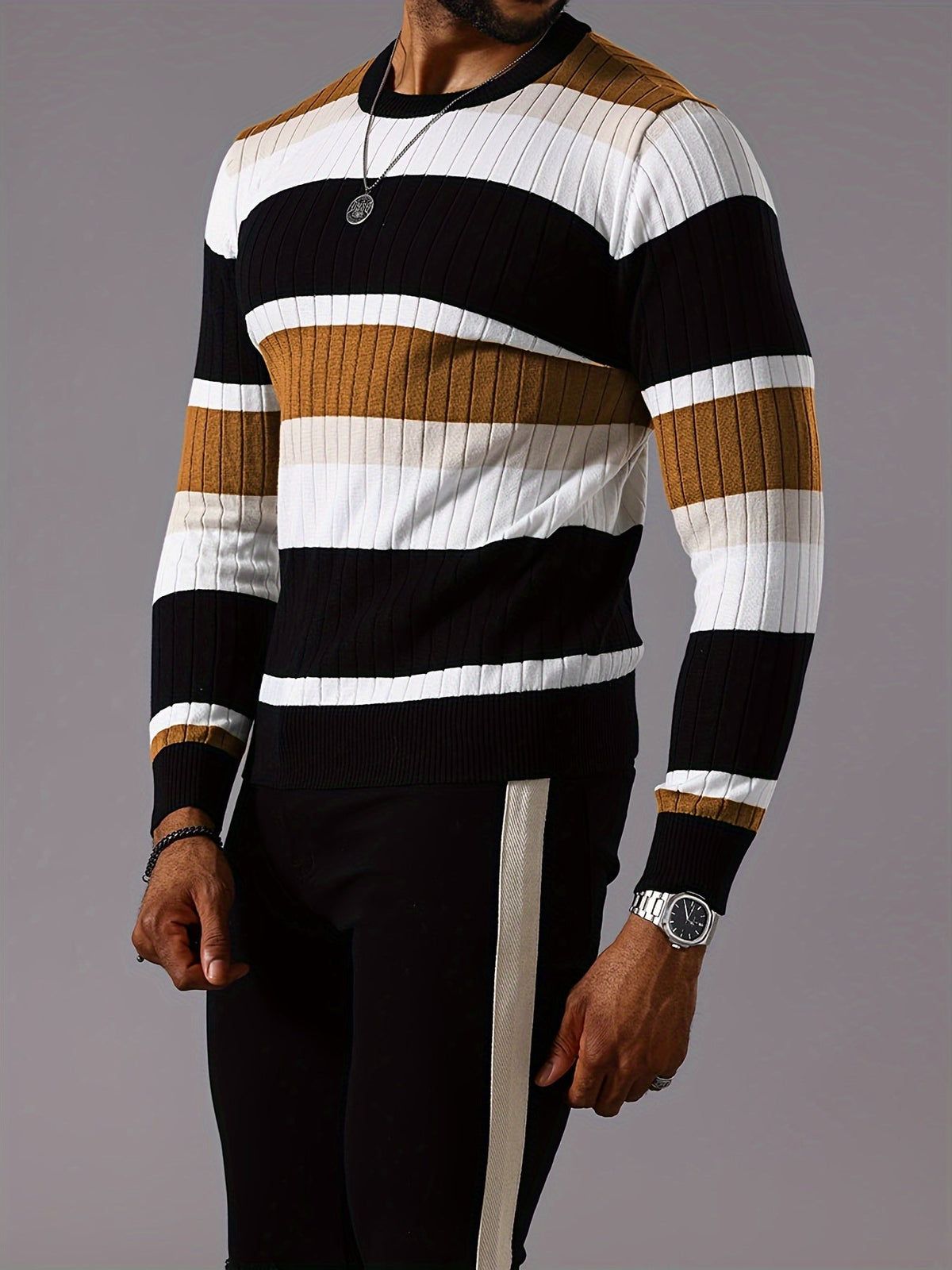 Charlie | Men's Stylish Colourblock Rib-Knit Jumper for Winter