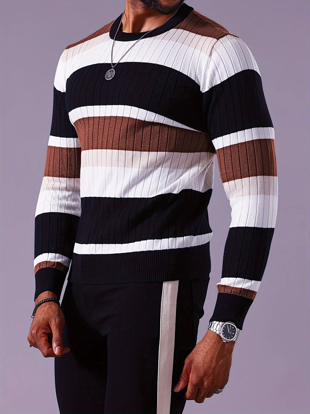 Charlie | Men's Stylish Colourblock Rib-Knit Jumper for Winter